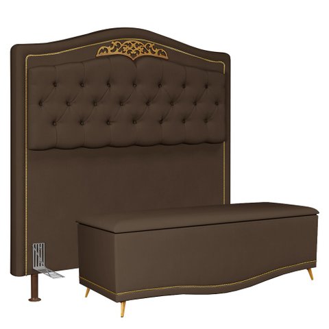 Cabeceira Cama Box Casal Queen 160cm Com Calçadeira Baú Imperial J02 Suede Chocolate - Mpozenato