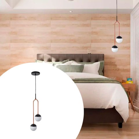 Lustre Pendente em Alumínio para 2 Lâmpadas com Vidro Globo Soquete G9 Tensao Bivolt