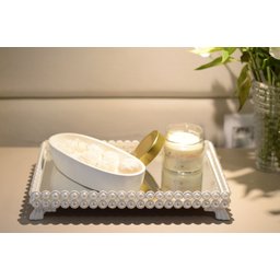Bandeja Espelho Pérola Decora Elegante Fina Bar B088 Branco - 2