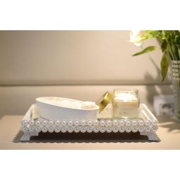 Bandeja Espelho Pérola Decora Elegante Fina Bar B088 Branco - 4