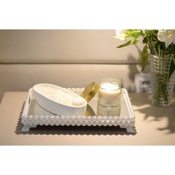 Bandeja Espelho Pérola Decora Elegante Fina Bar B088 Branco - 3