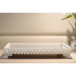 Bandeja Espelho Pérola Decora Elegante Fina Bar B088 Branco - 1
