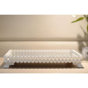 Bandeja Espelho Pérola Decora Elegante Fina Bar B088 Branco