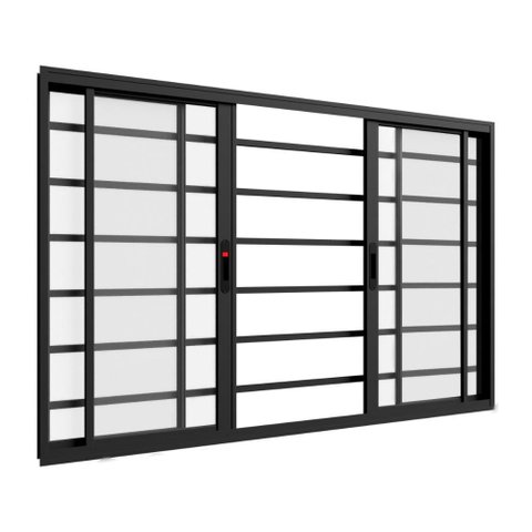 Janela de Correr Alumínio Preto 04 Folhas c/Grade Horizontal Confort - 100x150