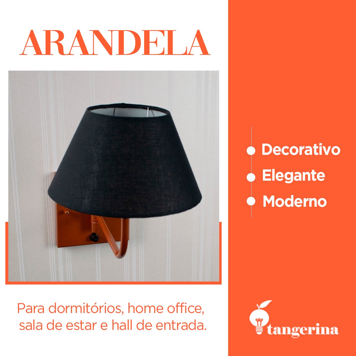 Arandela Articulavel Cobre em Aluminio com Cupula Preto Tecido Algodao