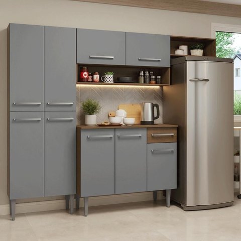 Armário de Cozinha Completa 229cm Rustic-cinza Emilly Madesa 016
