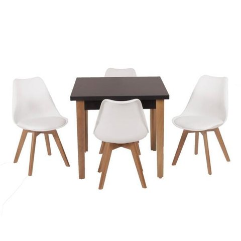 Conjunto Mesa de Jantar Juliette Preta 80cm com 4 Cadeiras Leda - Branca