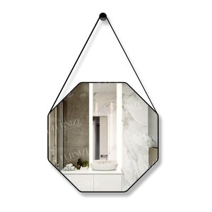 Espelho Adnet Decorativo Octogonal 40cm com Alça Preto