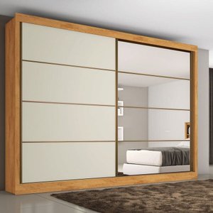 Guarda Roupa Casal com Espelho 2 Portas 6 Gavetas - Sevilha-peroba/off White - Made Marcs