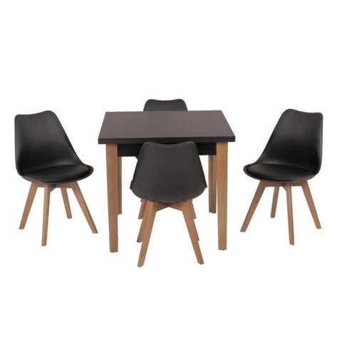 Conjunto Mesa de Jantar Juliette Preta 80cm com 4 Cadeiras Leda - Preta