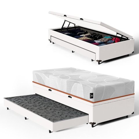 Bicama Box Baú com Colchão Ortopédico de Espuma D33 a Vácuo Sonno Full - Lucas Home - Solteiro