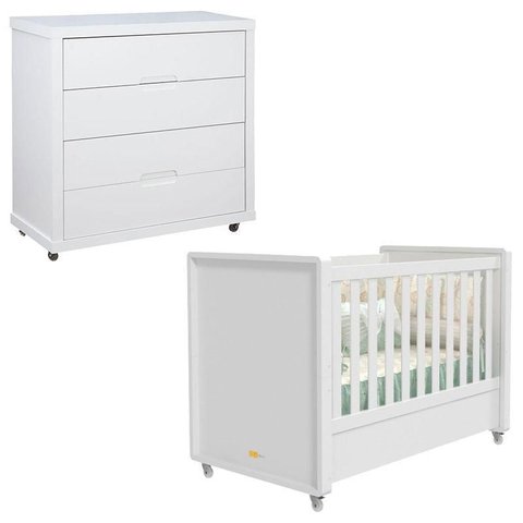 Berço Americano e Cômoda Gaveteiro Infantil Tutto New Branco Acetinado - Matic