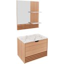 Ver imagem 1 de Kit Gabinete e Espelheira de Banheiro 60 Cm Sâmia Amêndoa/mármore Branco