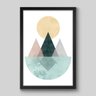 Quadro Escandinavo Montanhas e Sol - 45x30cm - Moldura Padrão Preto - 1