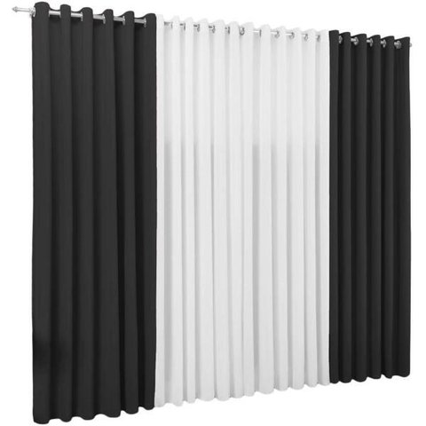 Cortina Samara 4 00 X 2 60 Para Sala Ou Quarto:pretobranco