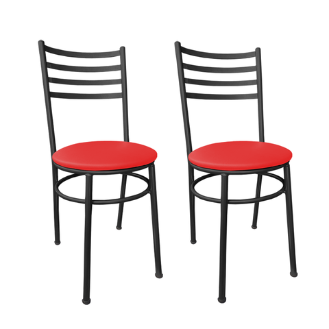 Conjunto 2 Cadeiras Jantar de Metal Preto e Assento Estofado Vermelho