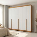 Ver imagem 1 de Guarda-Roupa Casal 6 Portas 3 Gavetas 100% MDF Florença Off White/Cerejeira/Nevaska