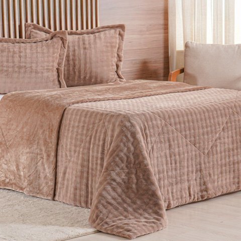 Kit Colcha Casal Luxor Dubble 100% Poliéster 220x240cm Tessi Argila Doce
