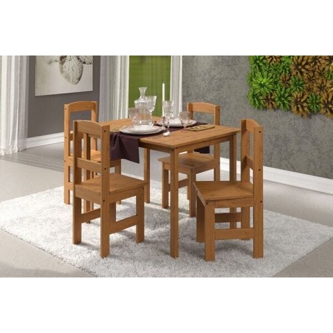 Conjunto Mesa de Madeira 1,10 com 4 Cadeiras Brasil - Chocolate