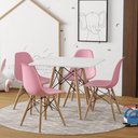 Ver imagem 1 de Conjunto De Mesa Madeira Infantil 68Cm Quadrado Branco 4 Cadeiras Rosa Cor: Branco