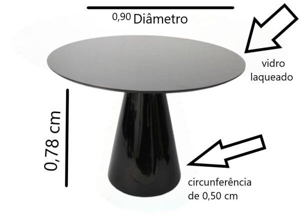 Mesa de Jantar Cone Redonda Preta com Vidro 0,90 - 2