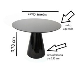 Mesa de Jantar Cone Redonda Preta com Vidro 0,90 - 2