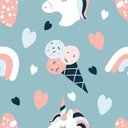 Ver imagem 1 de Papel de Parede Baby Unicórnio com Fundo Azul - 1,50x0,50m