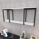 Ver imagem 1 de Prateleira Industrial Suspensa Estante Parede Nicho Branca Ferro e Madeira Suporte Pratileira