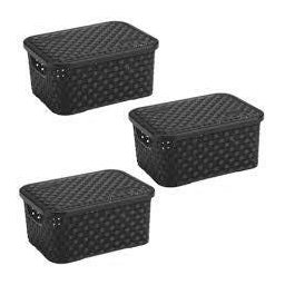 Kit com 03 Caixas Organizadoras Rattan Preta 25 Litros - 1