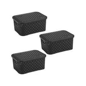Kit com 03 Caixas Organizadoras Rattan Preta 25 Litros