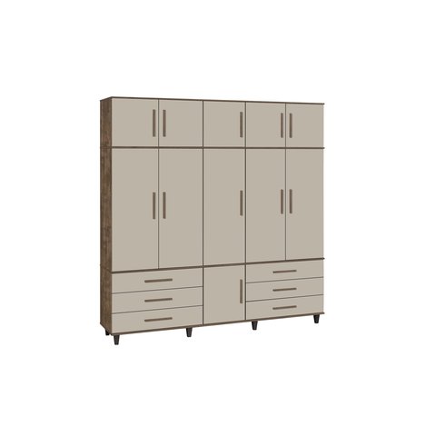 Guarda Roupa com Maleiro 11 Portas 6 Gavetas Completo Quarto Canela Off White