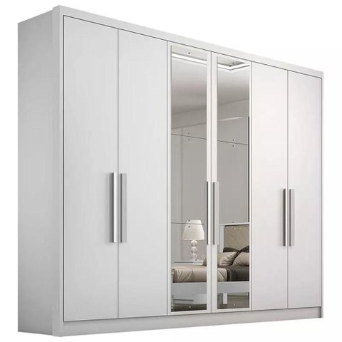 Guarda Roupa Casal Rizon 6 Portas de Bater 6 Gavetas 100% MDF com Espelho Neve Móveis Novo