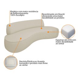 Sofá Curvo 3 Lugares Amsterdã 200cm Bouclé - Doce Sonho Móveis Bege - 7