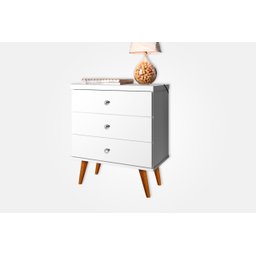 Criado Mesa De Cabeceira Com 3 Gavetas Pés Palito Retrô Em Madeira Maciça – J&A MÓVEIS:Off White/Jeq - 5