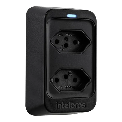 Tomada Dupla Protetor Elétrico contra Surtos Intelbras Eps 302 Bivolt Preto