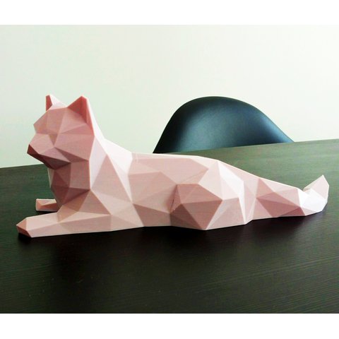 Gato 28 Cm De Comprimento - Estatueta - Decoração - Toque 3D:Rosa