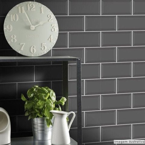 Papel de Parede Azulejo para Cozinha Metro Grafite 0,58x1,80m