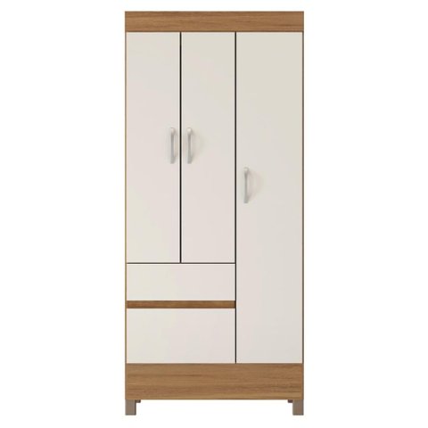 Guarda Roupa Solteiro 3 Portas e 2 Gavetas Castro - Amêndola Touch/off White