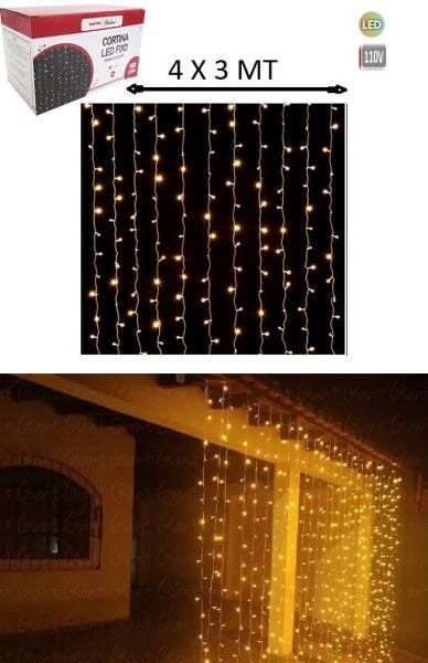 Pisca Pisca Modelo Cortina Fixa Decorativa 900 Lâmpadas LED Cor Branco Quente 4x3 Mt - 110V