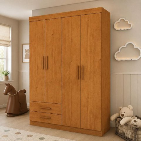 Guarda-Roupa Infantil 4 Portas 2 Gavetas com Cabideiro 118,5cm Multimóveis CR35558 Madeirado
