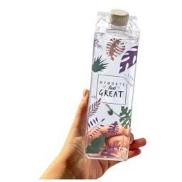 Garrafa de Água de Acrílico Modelo Caixa de Leite Estampa 500ml - FOLHAS VERDES - 2