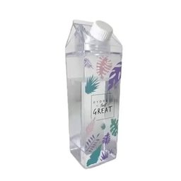Garrafa de Água de Acrílico Modelo Caixa de Leite Estampa 500ml - FOLHAS VERDES - 1