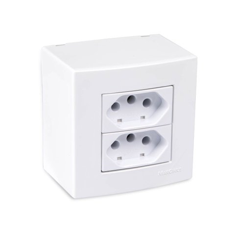 Conj Caixa Sobrepor 2 Tomadas 20a 75x75 Br Sleek Margirius Cor:branco