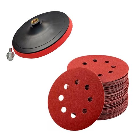 Kit Suporte de Lixa Velcro 125mm + 30 Discos de Lixa Grão 60