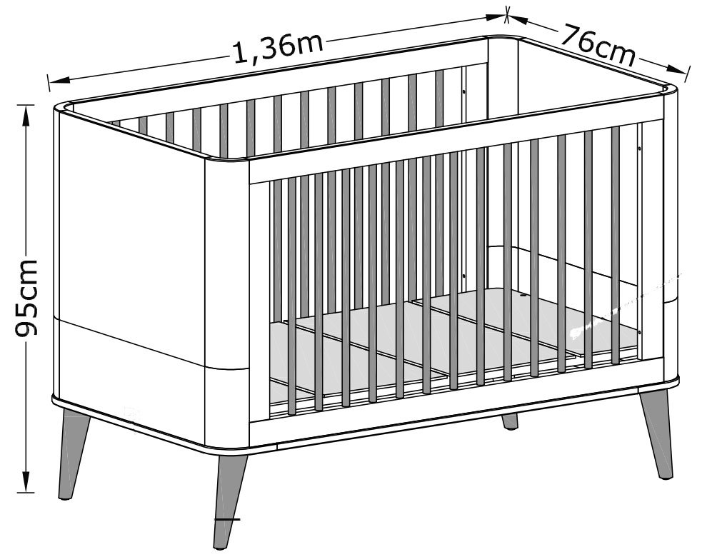 Berço Americano Retrô Mila Branco Fosco com Madeira - Reller - 6