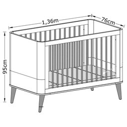 Berço Americano Retrô Mila Branco Fosco com Madeira - Reller - 6 Berço Americano Retrô Mila Branco Fosco com Madeira - Reller - 6