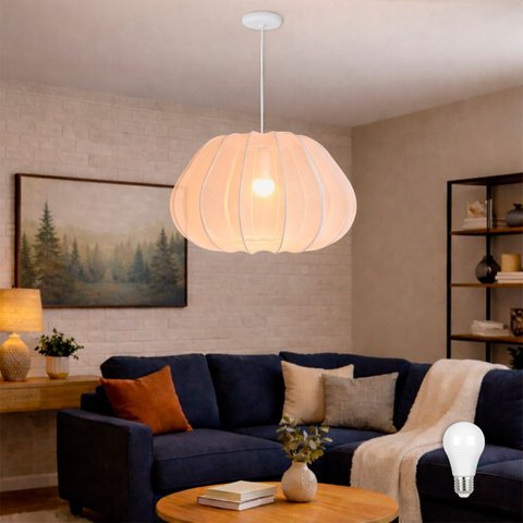 Pendente Tecido Transparente Balloon 50 X 30 Tec12 + Led
