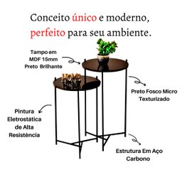 Mesa Lateral Canto Redonda Preta Apoio Sofá ou Cama - 3