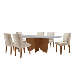Sala de Jantar Mesa Evora 180 Mdf Vidro Canto Reto com 6 Cadeiras Grecia Rufato - 2