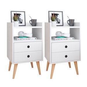 Kit 2 Mesas de Cabeceira Mesinhas Quarto com Nicho e Gavetas Retrô Dream Plus - Branco - Lojas Rpm